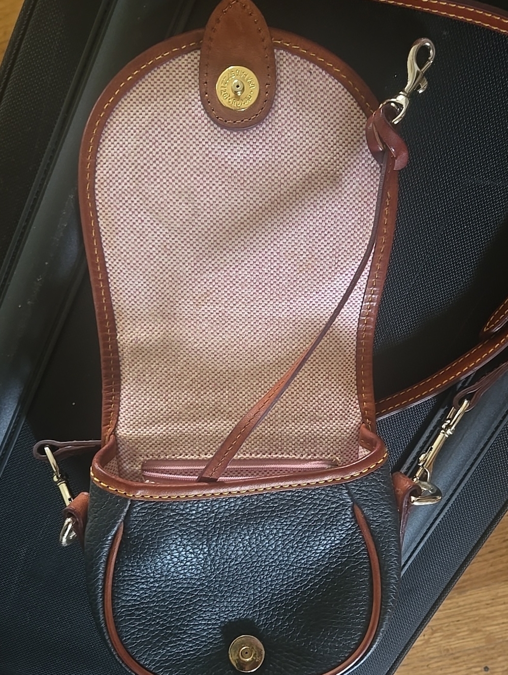 Dooney & Bourke Brown and Black Pebbled Leather Crossbody Bag - Picture 3 of 4